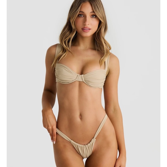 Tan Ruched Bandeau Bikini Swimwear - Picture 1 of 7